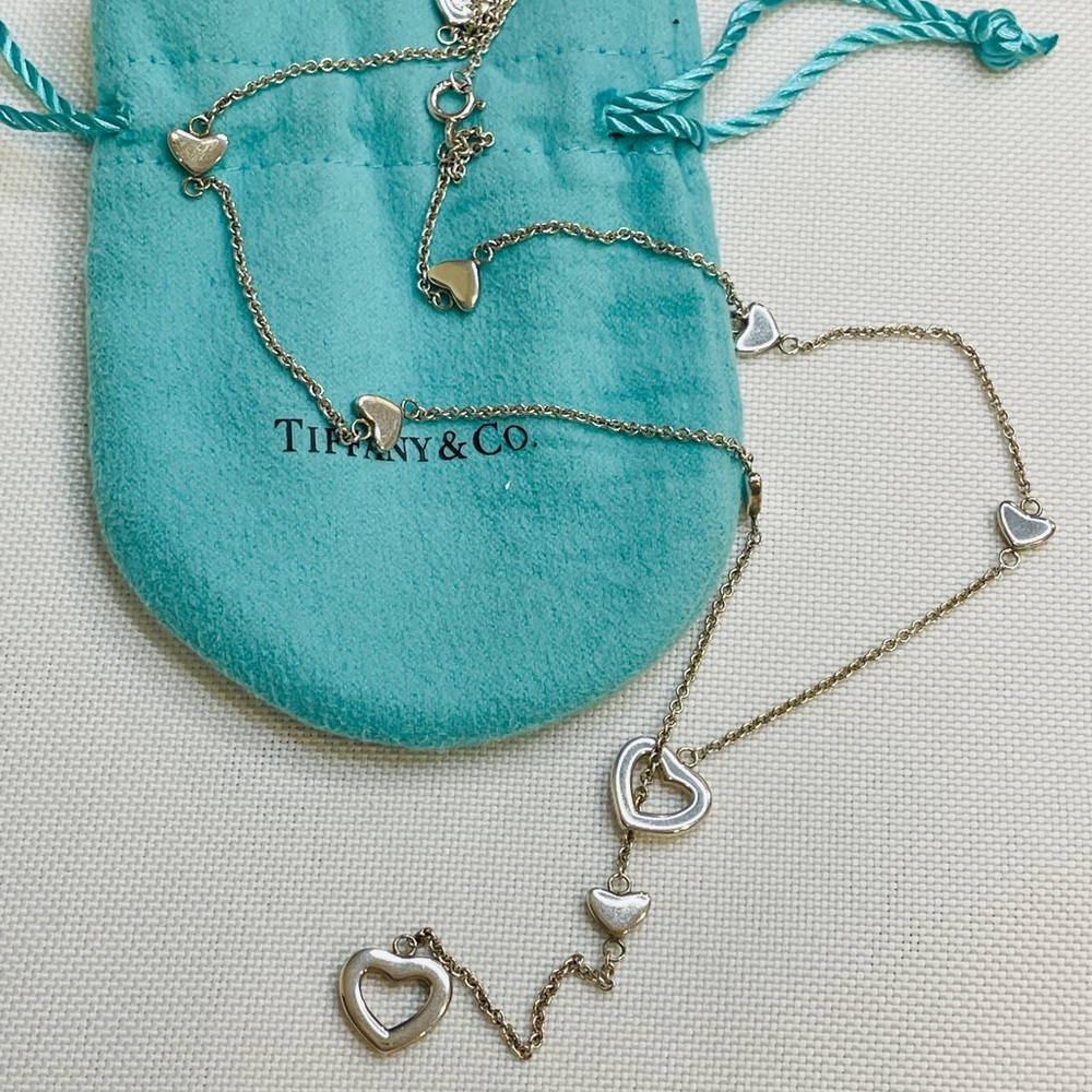 Authentic Tiffany & Co. Silver Open Heart Lariat Necklace Pendant